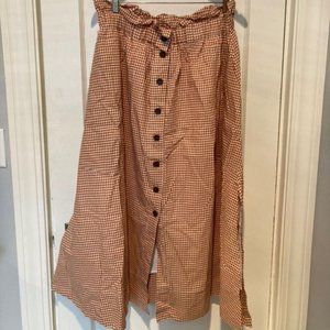 NWT Everlane Easy Button-Front Skirt, Burnt Orange Gingham